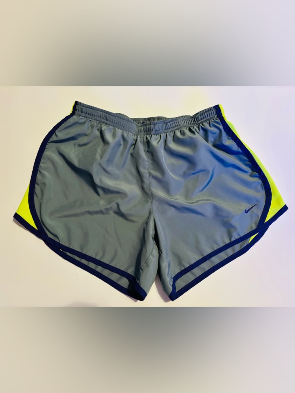 Nike Gray Athletic Shorts with Yellow and Navy Trim